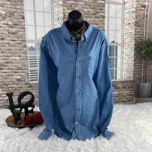 Women's Five Four Blue  7 Button 1 Pocket Long Sleeve Denim Shirt (2x) ED07